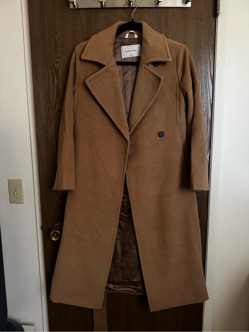 Babaton Tan Wool-Blend Long Trench Coat